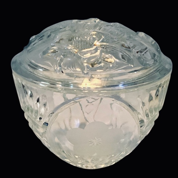 Other - Glass Covered Clear Candy Trinket Jewelry Dish Frosted Flowers Round